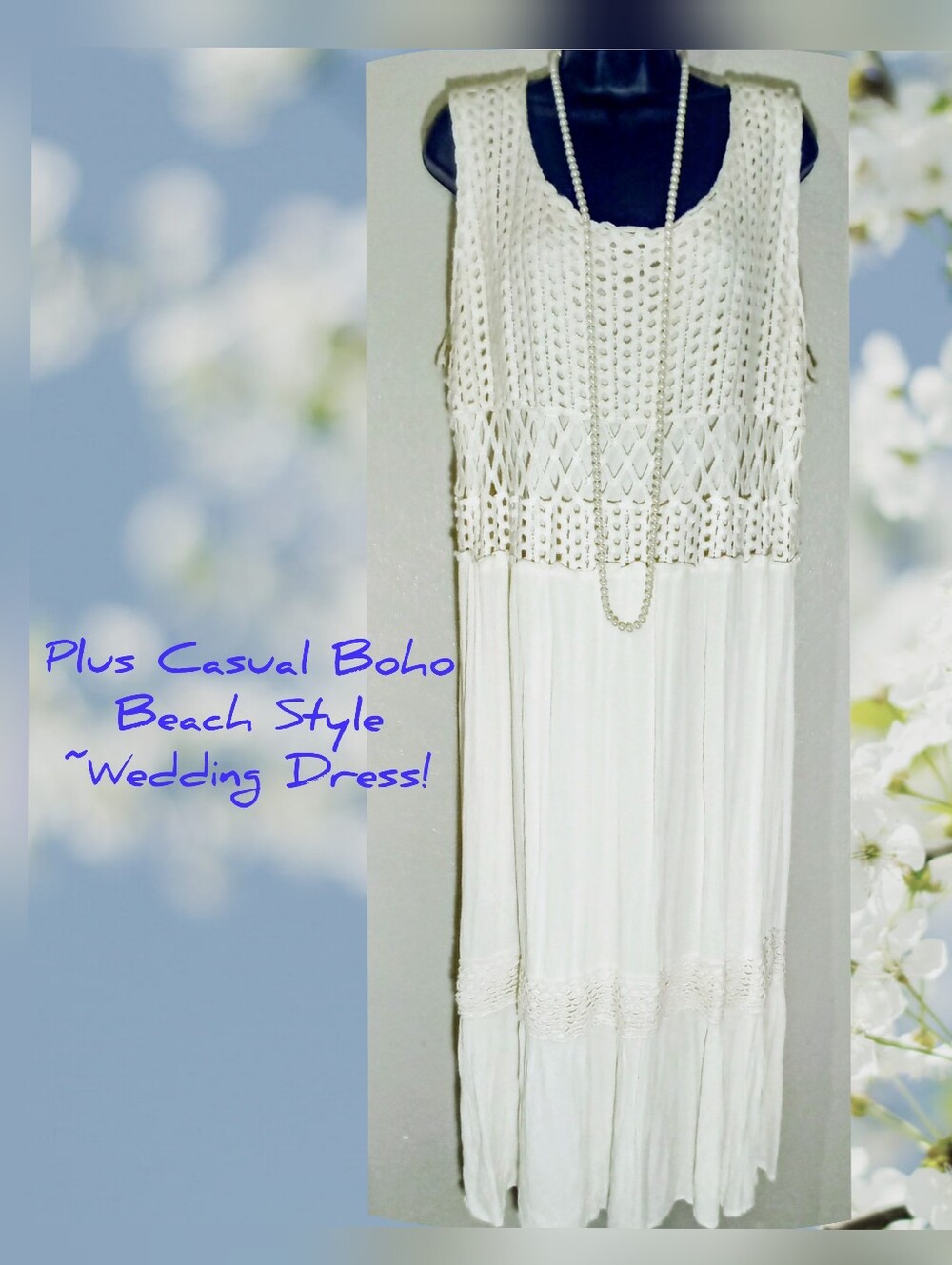 PLUS 22/24 WEDDING Crochet BEACH BOHO Cream Maxi Dress
